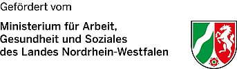 Logo des Landes NRW, Aufschrift Gefördert von Ministerium für Arbeit, Gesundheit und Soziales des Landes Nordrhein-Westfalen