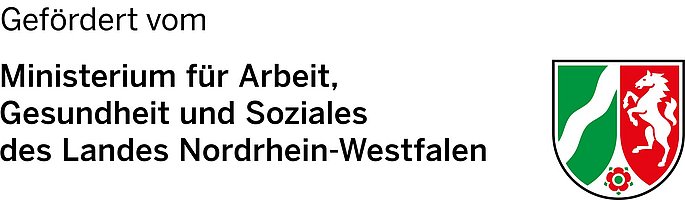Logo des Landes NRW, Aufschrift Gefördert von Ministerium für Arbeit, Gesundheit und Soziales des Landes Nordrhein-Westfalen